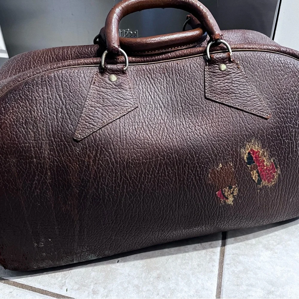 Vintage Doctors Brown Leather Zipper Bag 9”x9”x18” With Lock No Key
